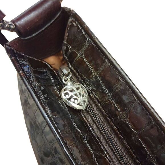 Brighton Brown Black Leather Snakeskin Pattern Medium Large Shoulder Bag - Picture 3 of 15